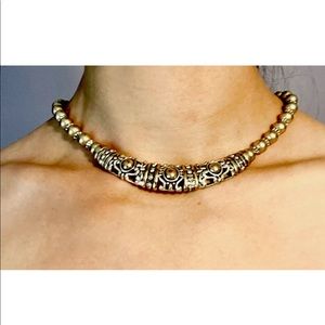 VTG Avon Metallic Gold Beaded Statement Necklace